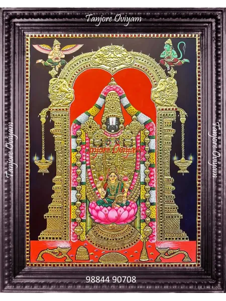 Red and Gold Lord Balaji Painting with Lakshmi Tanjore Painting